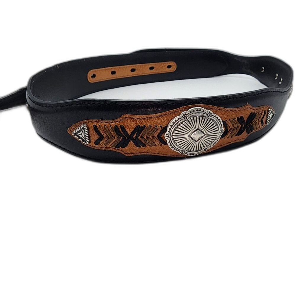 Ariat Men's Black & Brown Leather Belt Silver Embellishments size 36 - Picture 4 of 6